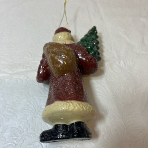 Lg Standing Santa/Father Christmas Glitter Holding w/Tree & Sack Ornament 6" - Picture 5 of 6